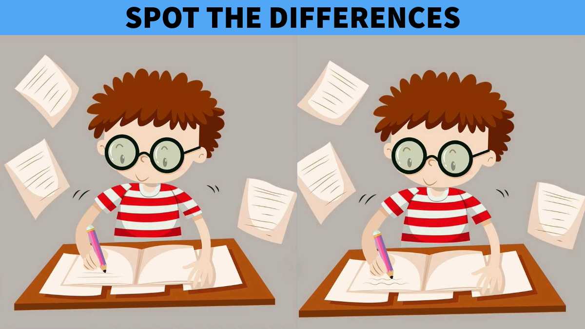 Spot 3 differences between boy writing pictures – Can you beat the 18-second challenge?