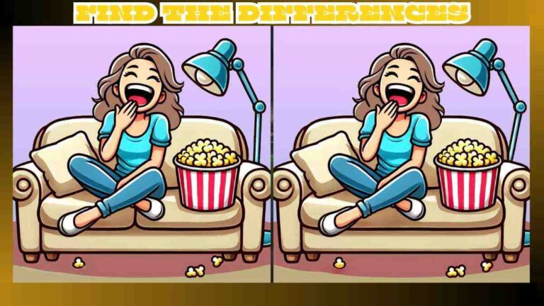 Spot the 3 Differences in Girl Enjoying Popcorn Picture – Beat the 21-Second Challenge!