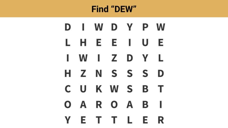 Word Search Puzzle – Find the word ”DEW” in 8 seconds!