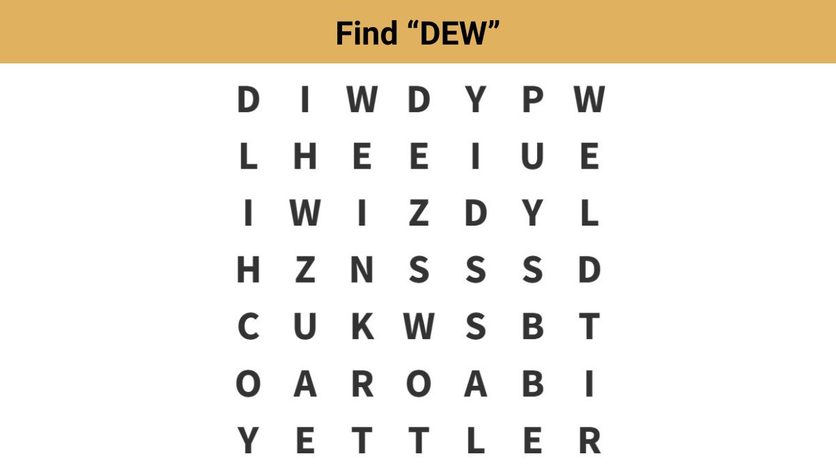 Word Search Puzzle – Find the word ”DEW” in 8 seconds!