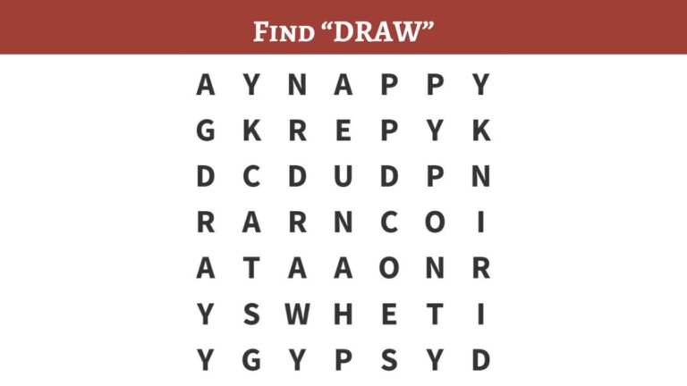 Word Search Puzzle – Find the word ”DRAW” in 7 seconds!