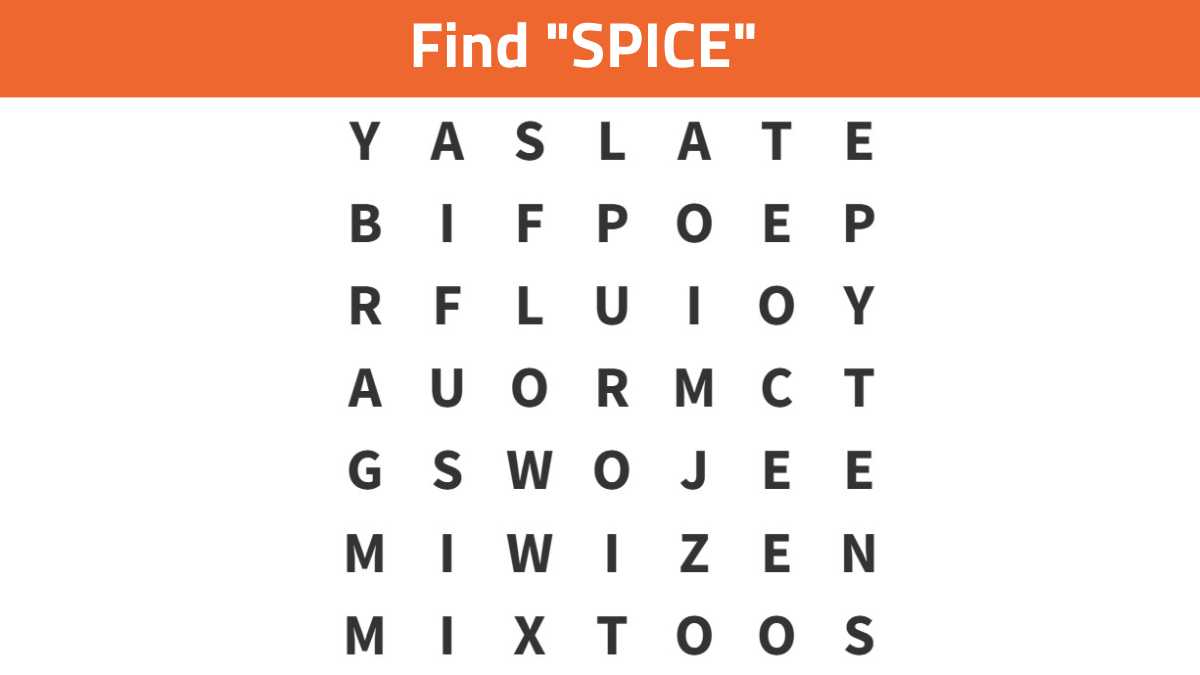 Word Search Puzzle – Find the word ”SPICE” in 9 seconds!