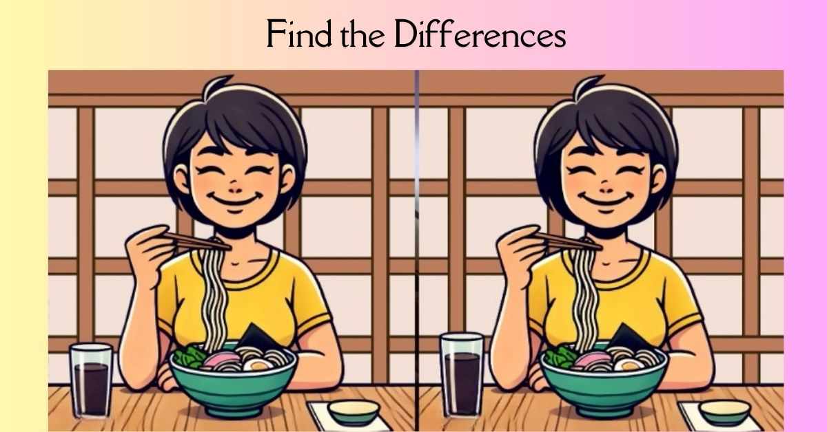 Spot the 3 Differences in Girl Eating Ramen– Beat the 23-Second Challenge!