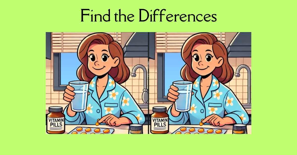 Spot the 3 Differences in Girl Taking Vitamin Pills– Beat the 23-Second Challenge!