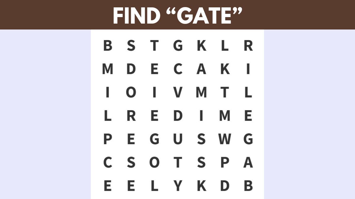 Word Search Puzzle: Find the word ”GATE” in 5 seconds!