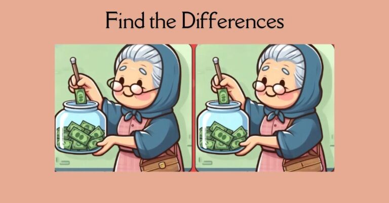 Spot the 3 Differences in Old Lady Saving Money in a Jar– Beat the 33-Second Challenge!