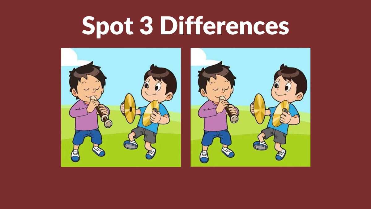 Spot 3 differences between the boys playing musical instrument pictures in 19 seconds!