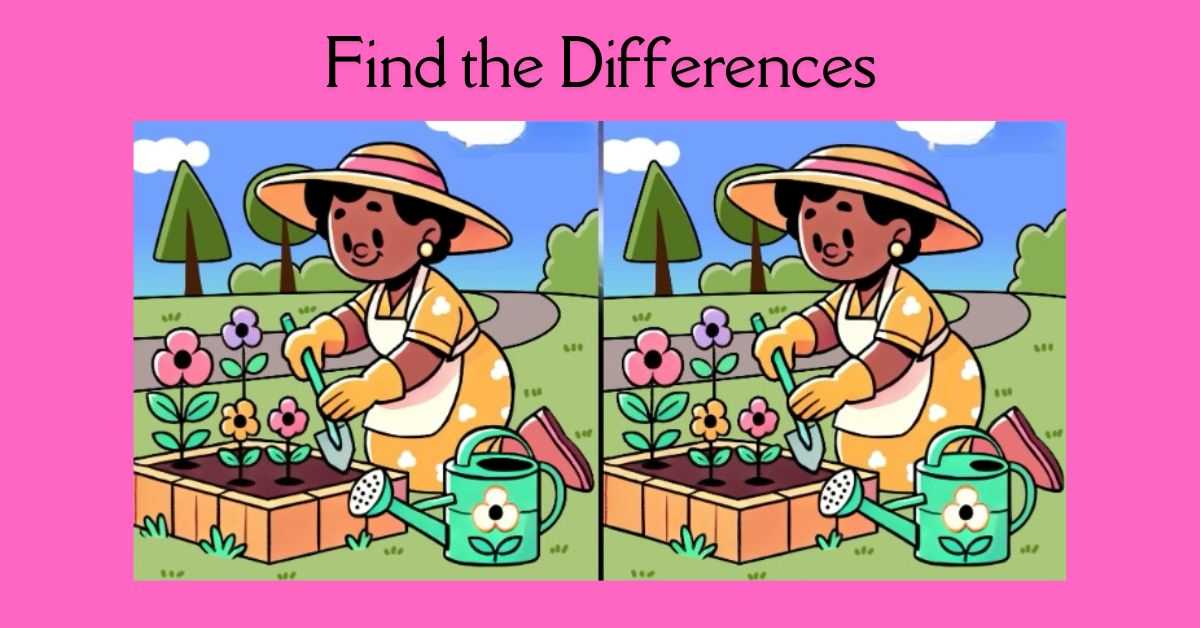 Spot the 3 Differences in Lady Planting Flowers– Beat the 21-Second Challenge!