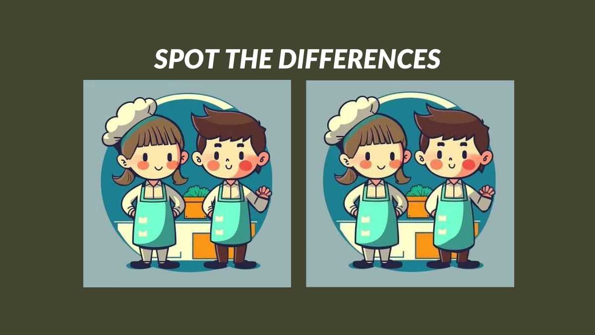 Spot 3 differences between the boy and girl chef pictures in 19 seconds!