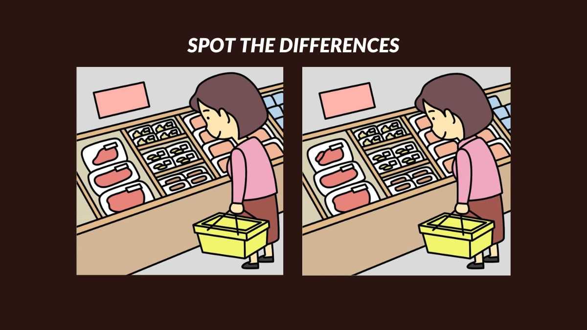 Spot 3 differences between the woman in supermarket pictures in 17 seconds!