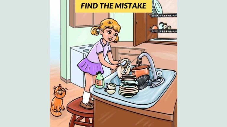 You have high visual acuity if you can find the mistake in the girl doing dishes image in 4 seconds!