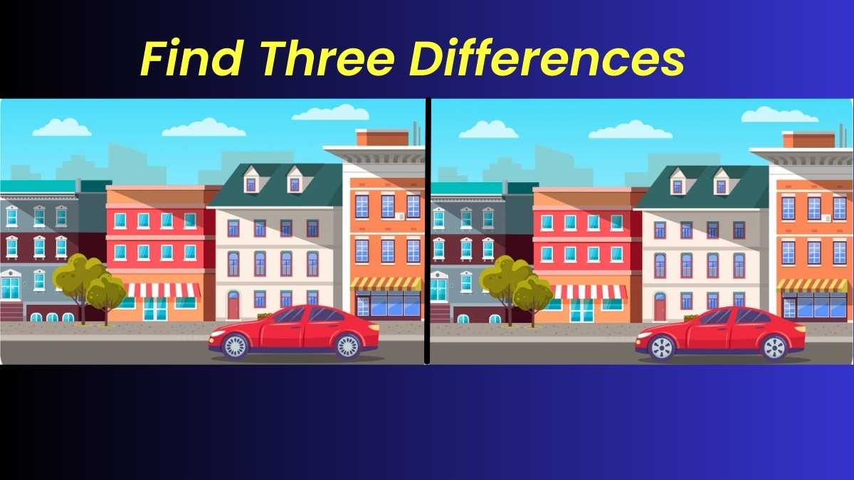 Spot The Three Differences In The Moving Car In Front Of The Houses In The 21 Seconds Challenge!